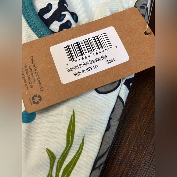 New Women's Blue Manatee Print Pajama Pants - Picture 3 of 4